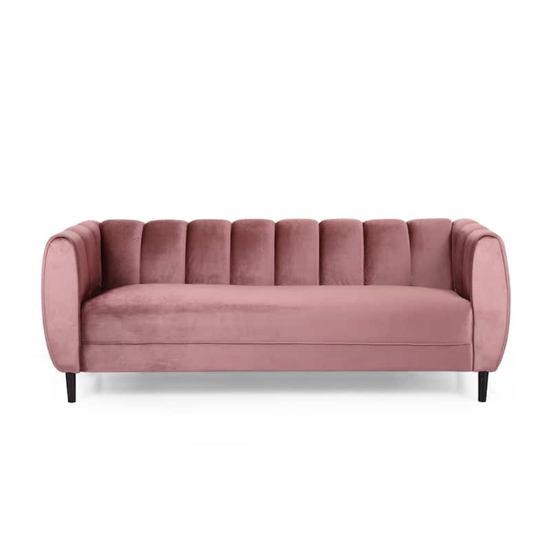 Bobran Modern Velvet 3-seat Sofa by Christopher Knight Home - 30.00" D x 83.25" W x 30.25" H - Blush + Dark Brown