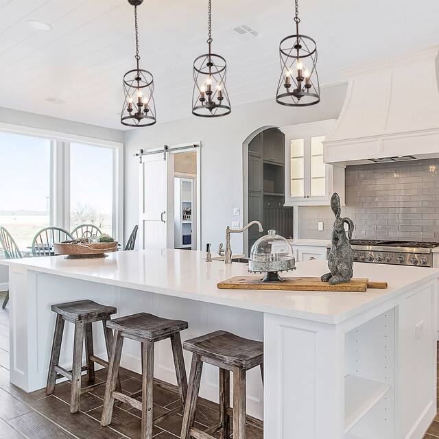 Modern Industrial Metal Cage Cylinder Pendant Light for Kitchen Island - W 9.1"x H 24.4"