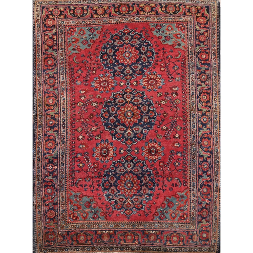 Pre-1900 Antique Vegetable Dye Sarouk Farahan Persian Wool Carpet - 5'0"x 6'2"