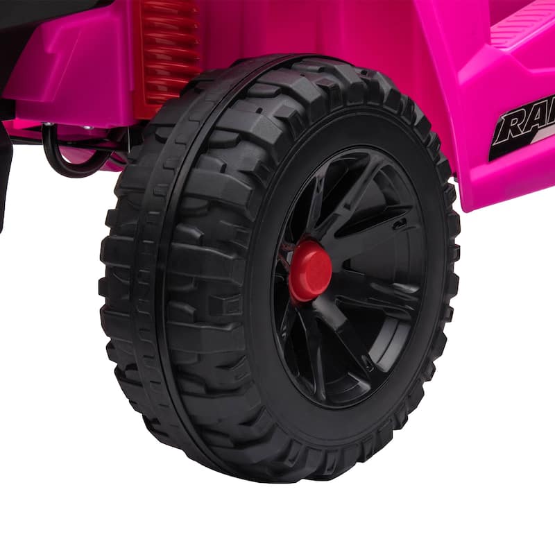 Rose Red Electric Off-Road Toy with Built-in Music, 12V Ride on Truck Car, Battery Powered Electric Vehicle for Garden Lawn