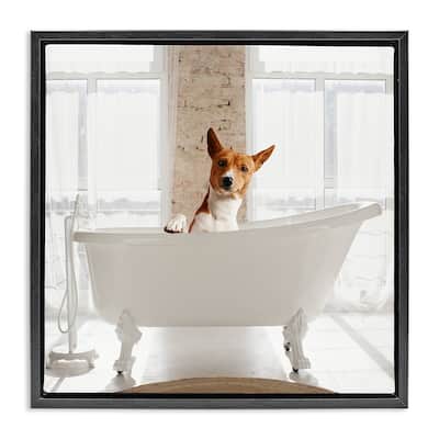 Stupell Happy Dog in Bathroom Tub Framed Floater Canvas Wall Art Design By CAD Designs