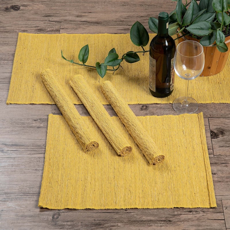 Novica Handmade Yellow Aroma Cotton Blend Table Runner And Placemats (5 Pieces)