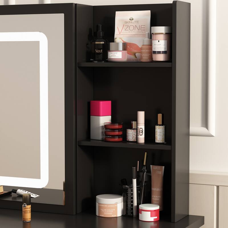 39.4'' Wide Makeup Vanity Set with Stool and Mirror