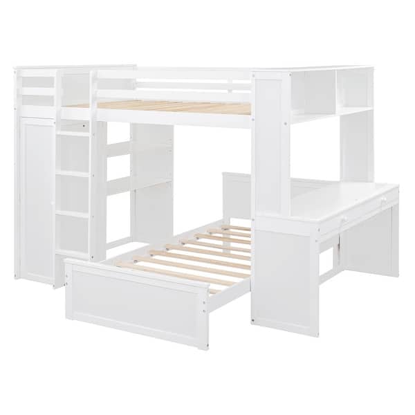 slide 2 of 42, Multi-Functional Full Size Loft Bed with Wardrobe,Twin Stand-Alone Bed and Work Desk Under White