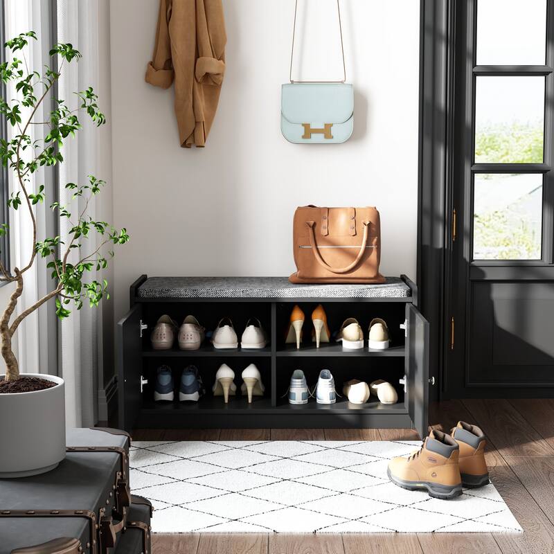 Timechee Entyrway Shoe Change Bench Storage Cabinets with Cushion