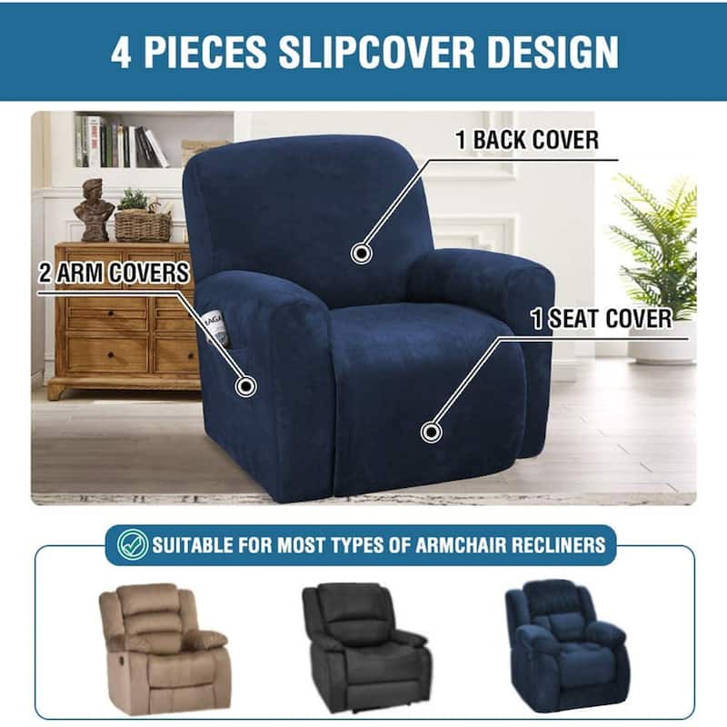 Enova Home Velvet Spandex Recliner Chair Slipcover with Elastic Bottom Side Pocket