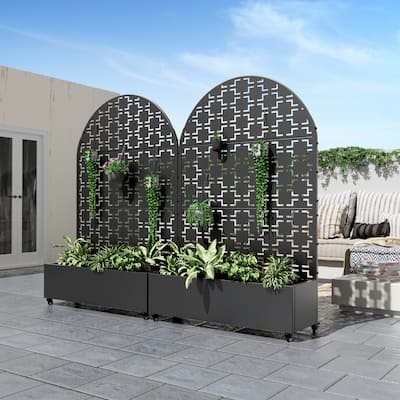 Metal Movable Planter Box with Trellis Privacy Screen Planter Box with Lockable Wheels