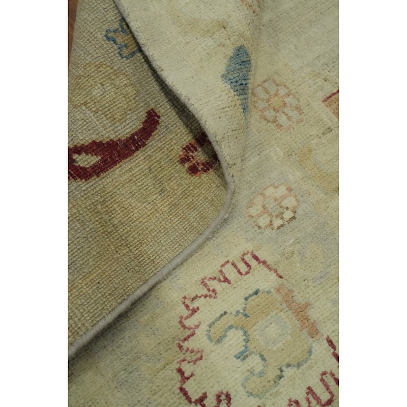 Vegetable Dye Wool Oushak Turkish Area Rug, Floral Geometric Carpet - 12' 2'' X 8' 11''