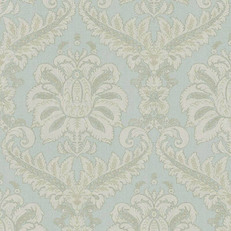 Galerie Wallcoverings Ornamenta Collection Traditional Damask Matte Finish Vinyl on Non-woven Wallpaper Roll - 33-feet long x 21-inches wide - Light Blue