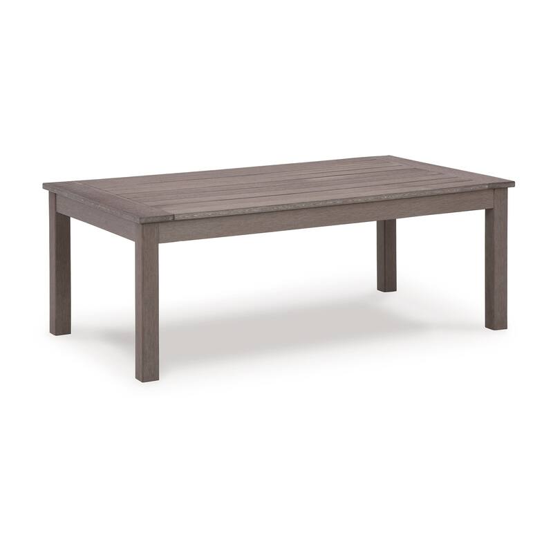 Karo 49 Inch Outdoor Coffee Table, Slatted Top, Modern Style, Taupe Brown