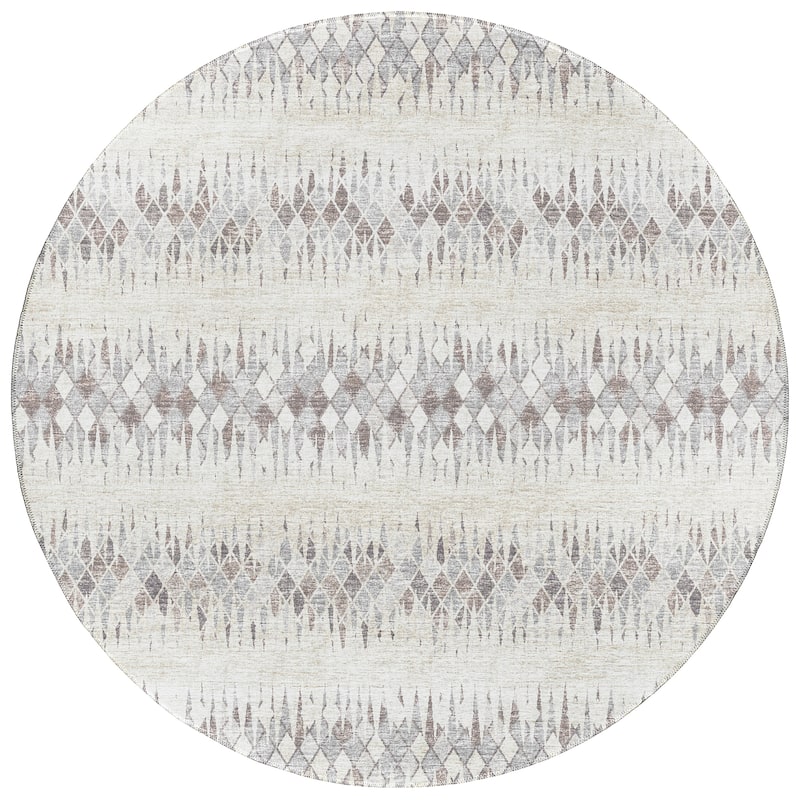 Indoor/Outdoor Rylee Boho Diamonds Washable Rug New - 8' x 8' Round - Beige