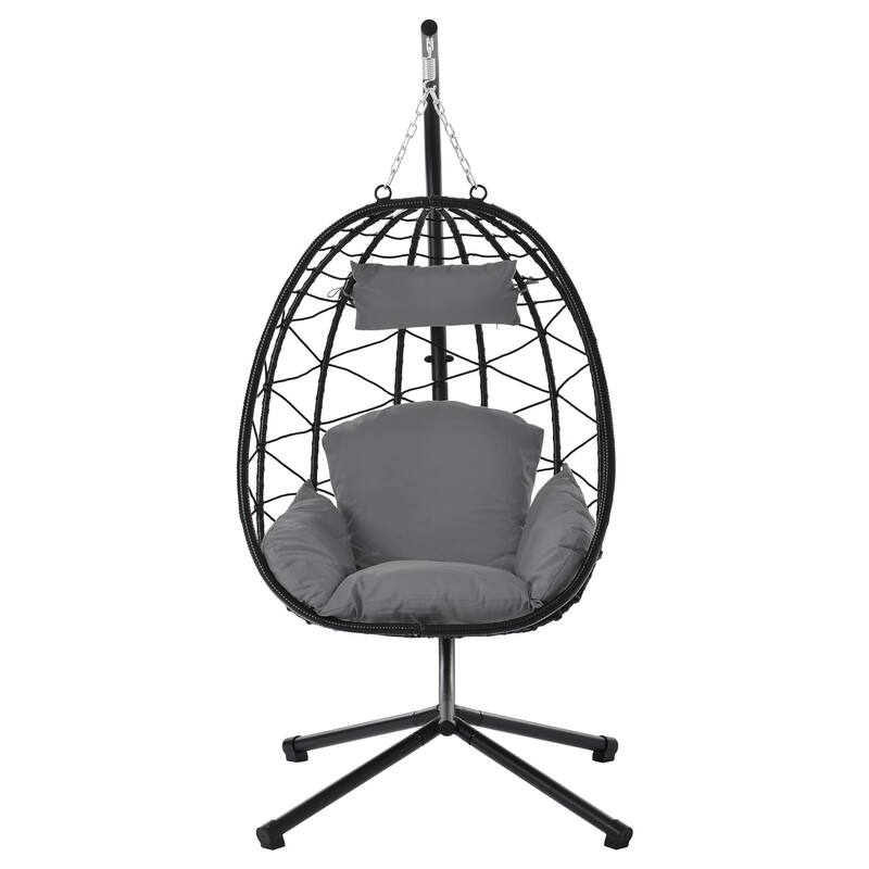 Indoor Outdoor Hanging Basket Egg Swing Chair with Metal Stand