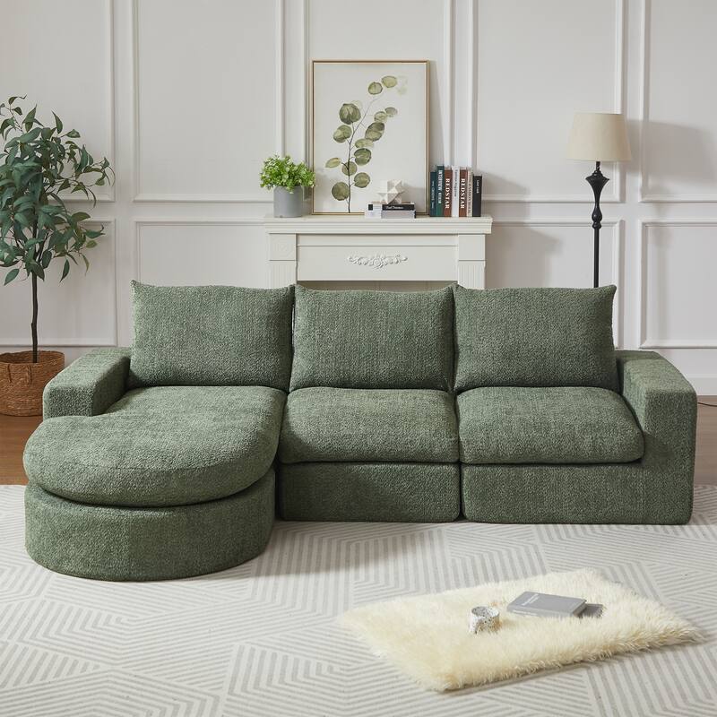 Curved Sectional Sofa with L-Shape Chaise, Chenille Upholstered Boneless Cloud Sofa, Modular 4 Seat Corner Sofa with Cushions
