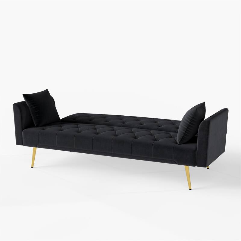 Convertible Sleeper Sofa Bed, Foldable Velvet Loveseat with Adjustable Backrest and Metal Legs, Cloud Chaise Lounge Couch