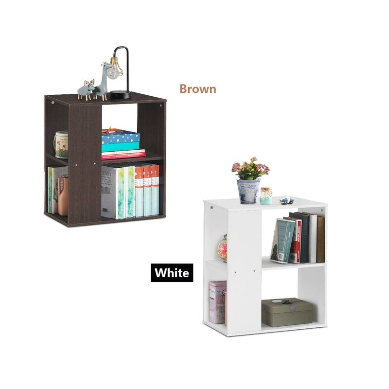 Gymax 2-Tier Side Sofa End Table Bedside Nightstand Table White/Brown