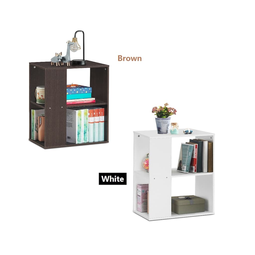 Gymax 2-Tier Side Sofa End Table Bedside Nightstand Table White/Brown