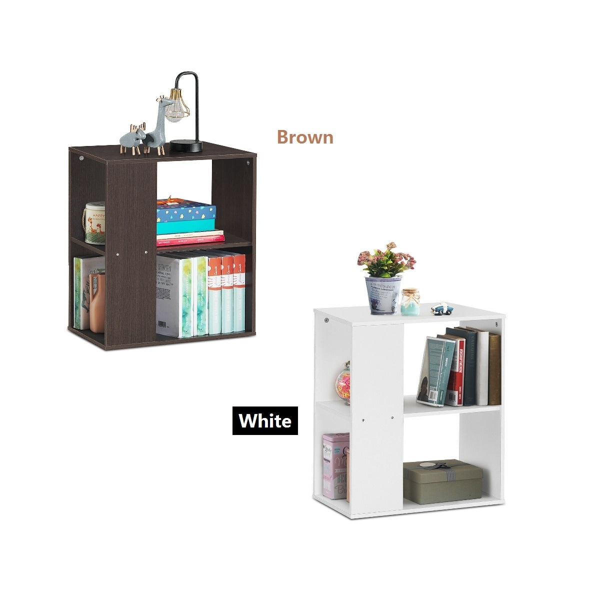 Gymax 2-Tier Side Sofa End Table Bedside Nightstand Table White/Brown