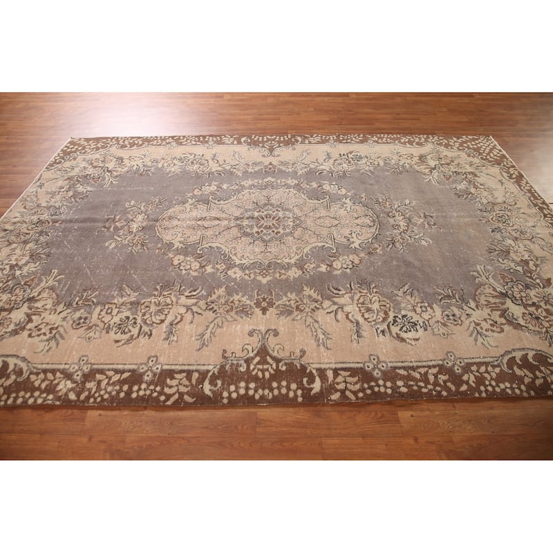 Distressed Sparta Turkish Vintage Area Rug Handmade Wool Carpet - 6'2"x 9'5"