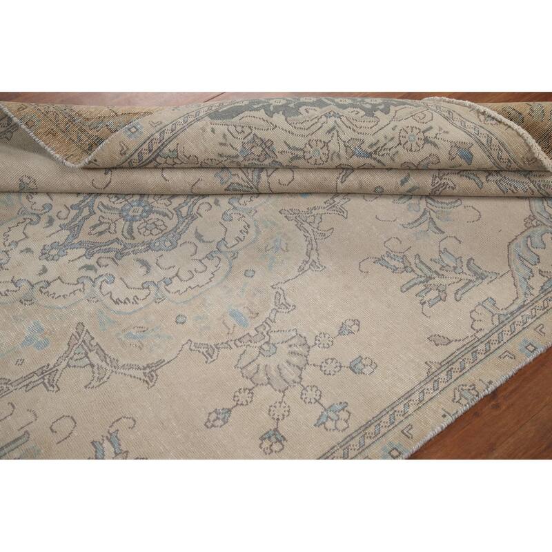 Hand Knotted Oriental 100% Wool Carpet Traditional Floral Beige & Ivories Tabriz Area Rug - 9' 2'' X 5' 6''