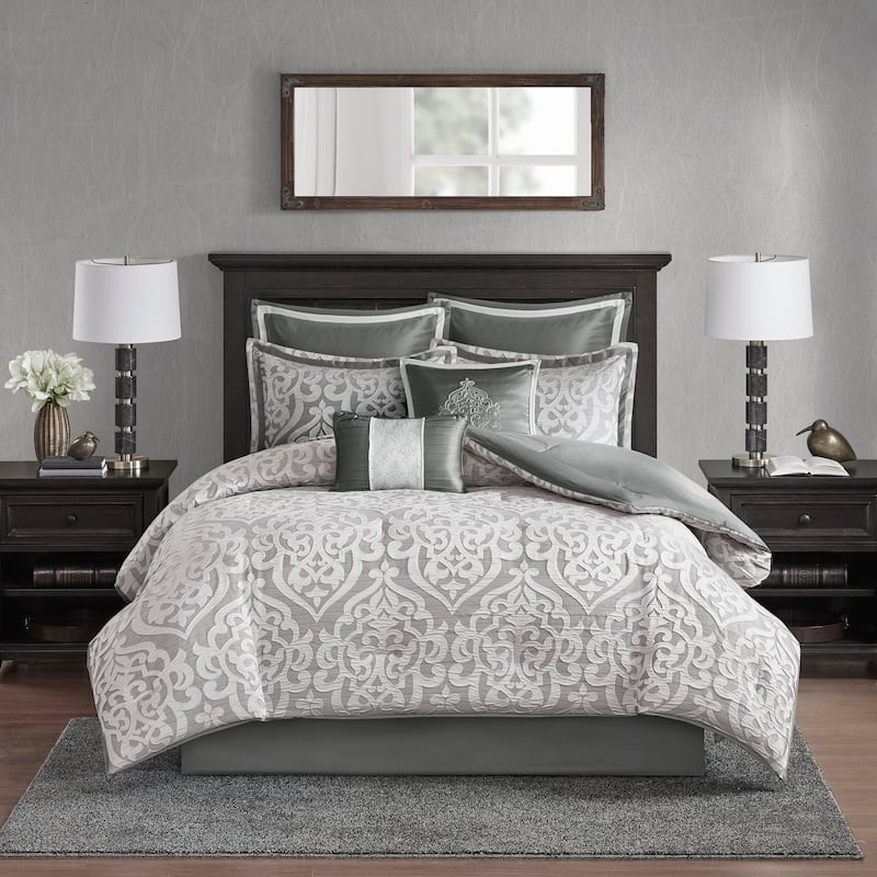 Madison Park Dillon 8 Piece Jacquard Comforter Set - Silver/Sliver - California King