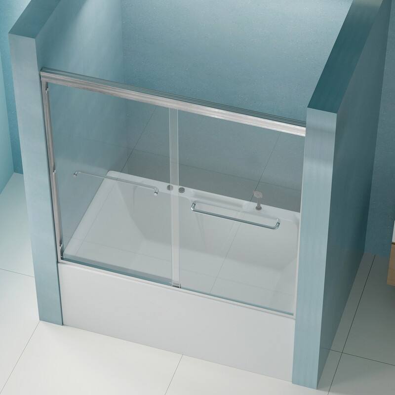 ABRUZZO 56-60" W x 58" H Double Sliding Semi-Frameless Tub Door 1/4" (6mm) Tempered Glass Aluminum Alloy Frame