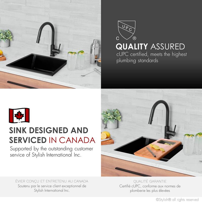 Dual mount 22 inch Black Composite Granite Single Bowl Kitchen Sink