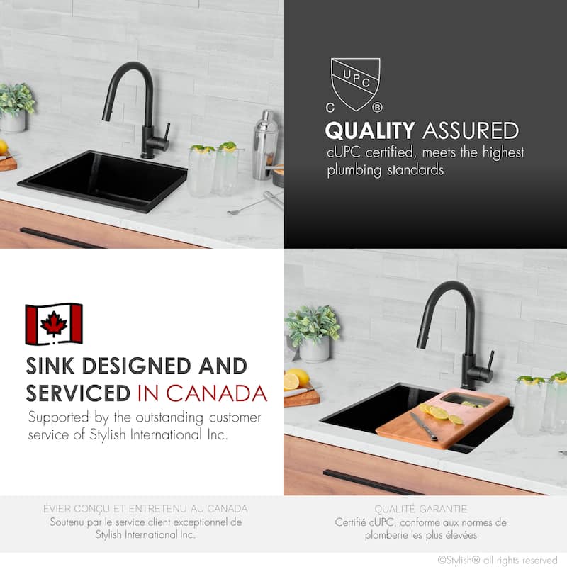 STYLISH Dual Mount 22" Single Bowl Composite Granite Kitchen Sink - 22" x 17.5" x 8.25"