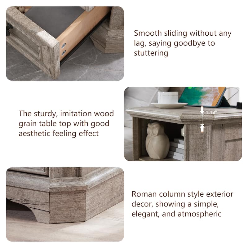 Farmhouse Nightstand Set of 2 with Charging Station, Beside Table