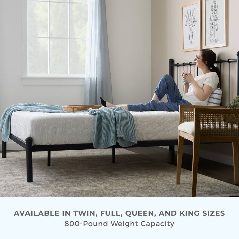 Brookside Phoebe Metal Platform Bed with Vertical Bar Metal Headboard and Round Accents