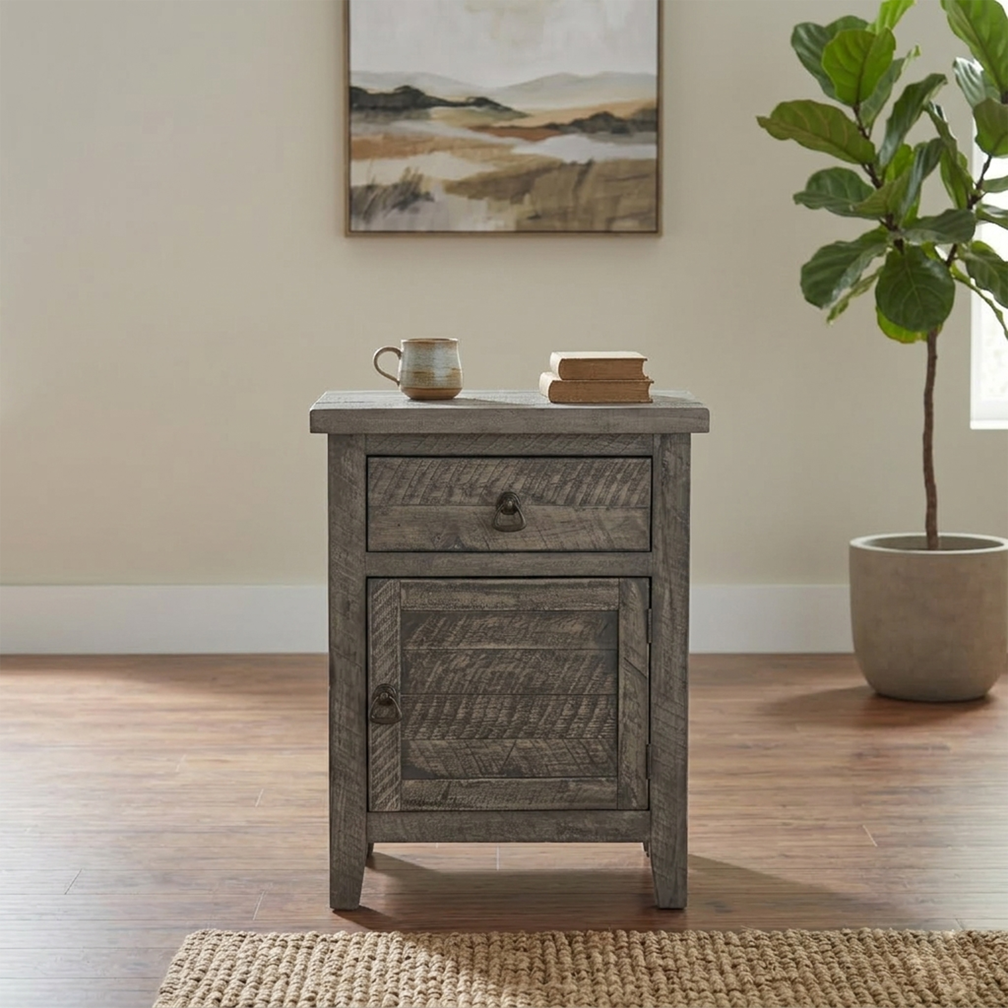 FULLY ASSEMBLED - Antique Solid Acacia Wood Nightstand (25