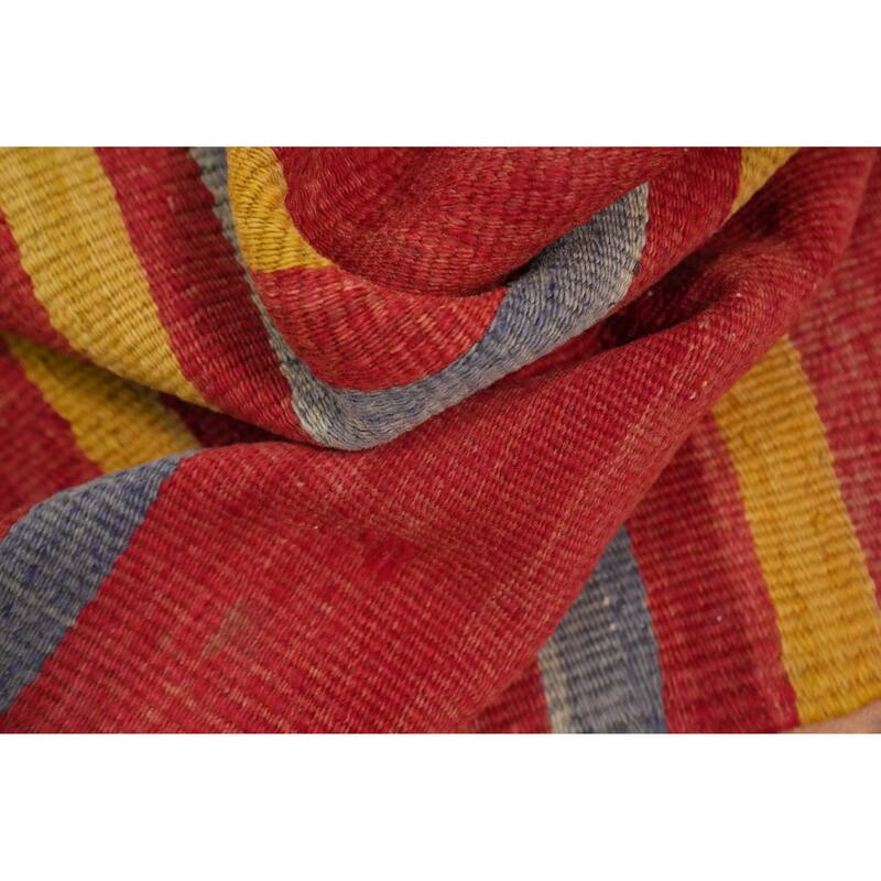 Hand Woven Oriental 100% Wool Carpet Southwestern Geometric Red Kilim Area Rug - 9' 8'' X 4' 8''