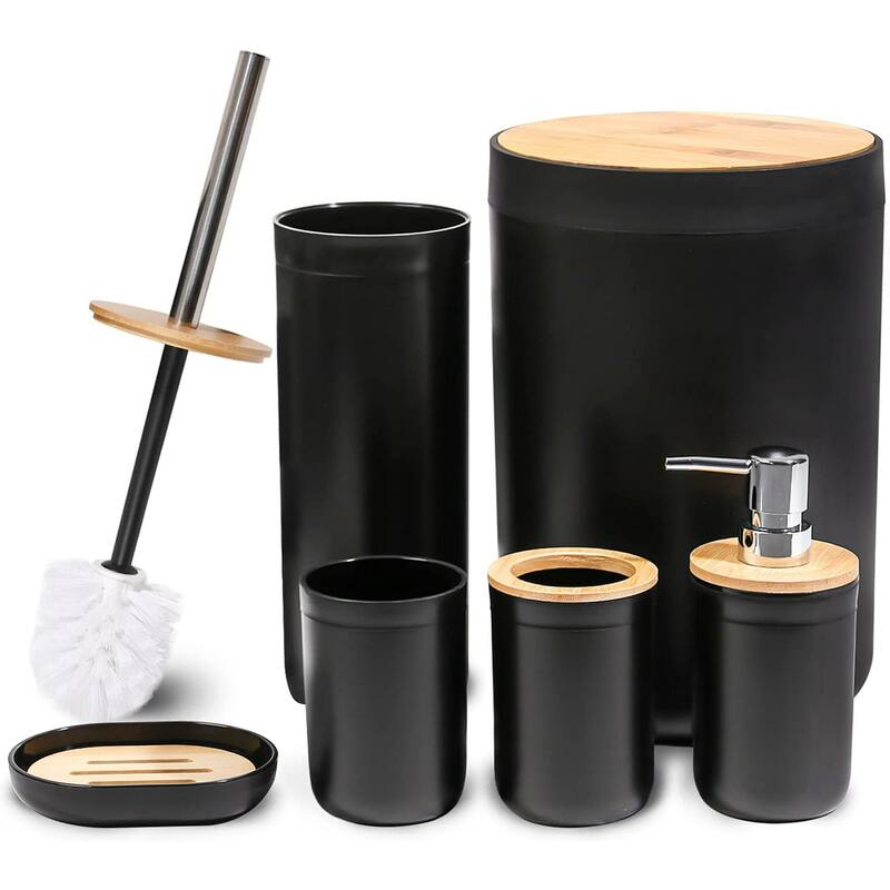 7 Pieces Bamboo Bathroom Accessories Sets - Black