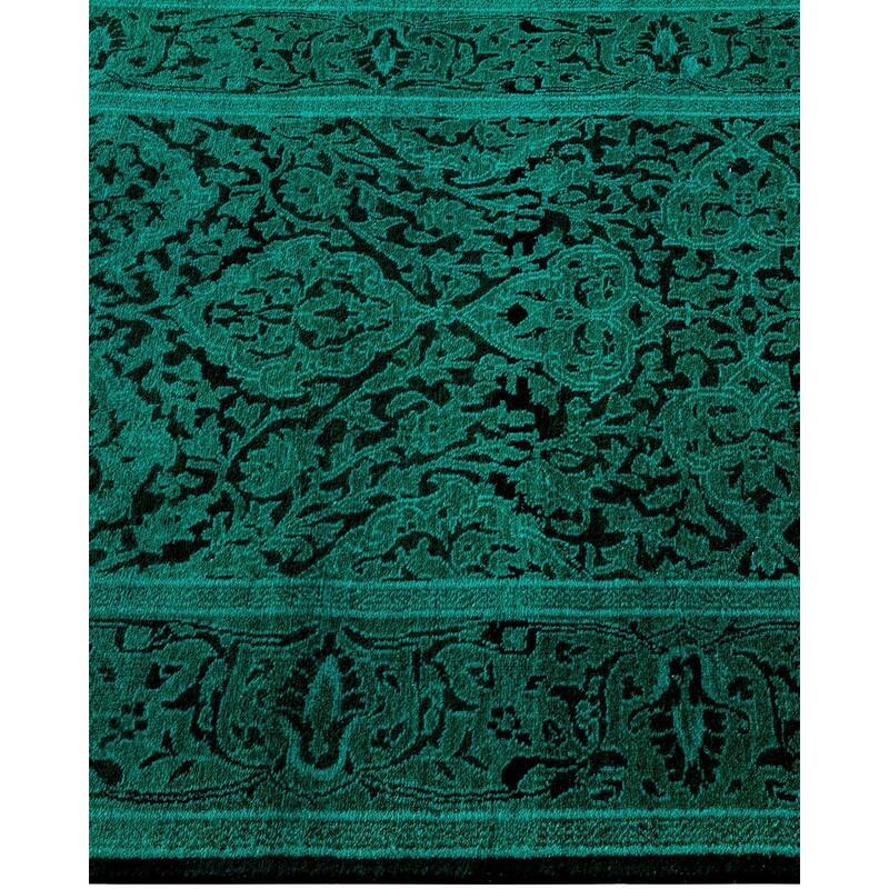 Overton Hand Knotted Wool Vintage Inspired Modern Contemporary Overdyed Green Runner Rug - 2' 7" x 19' 3"