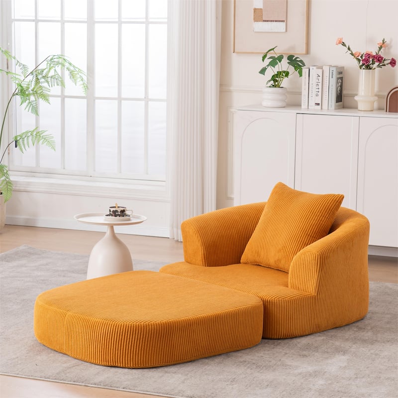 Foldable Corduroy Recliner Chair with Memory Foam Cushion