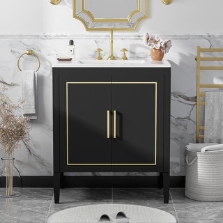 30" Black Bathroom Vanity with Sink with Gold Accents - Bed Bath ...
