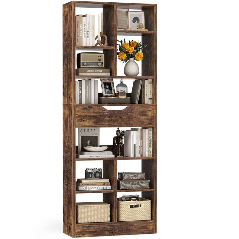 Freestanding 74" Tall Bookcase with Drawer,8-Tier Bookshelf Open Display Shelves for Living Room Home Office, Bedroom