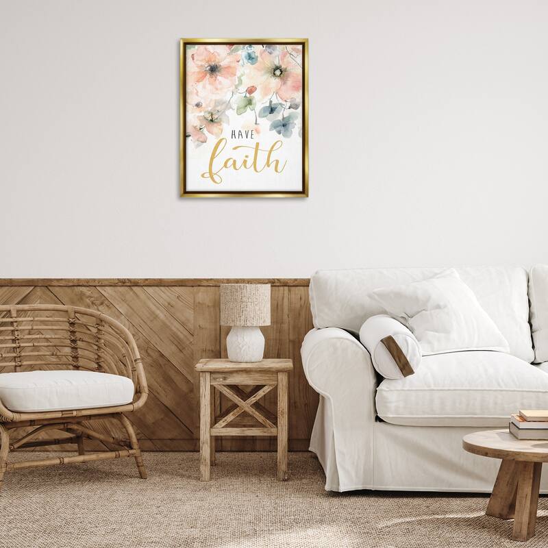 Stupell Have Faith on Florals Framed Floater Canvas Wall Art Design By Carol Robinson