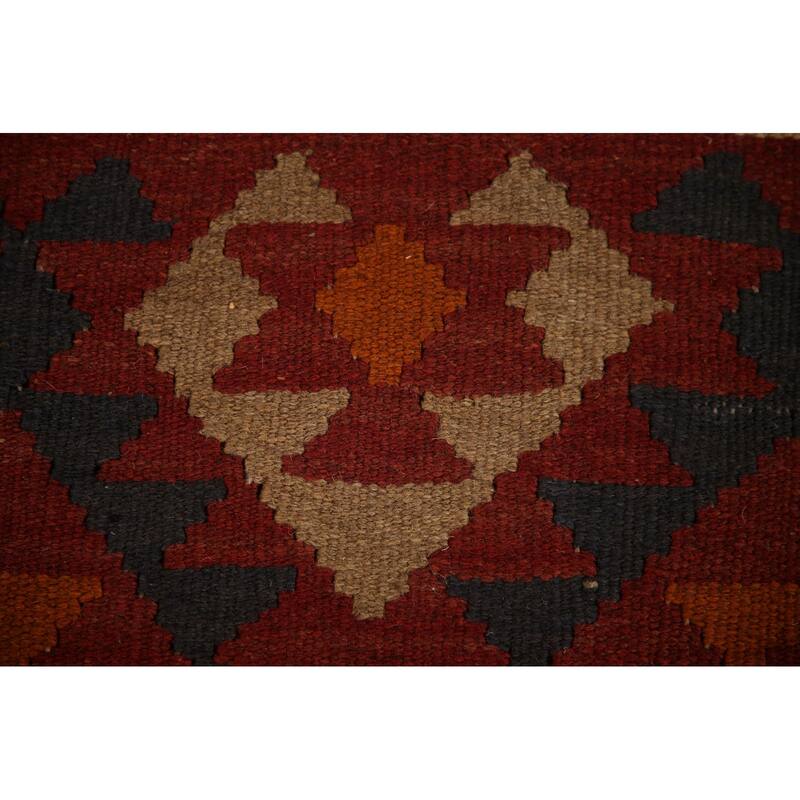 Reversible Kilim Geometric Area Rug Hand-woven Wool Carpet - 3'2" x 5'4"