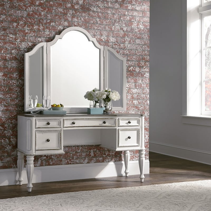 Magnolia Manor Tri-Fold Vanity Mirror - Antique White