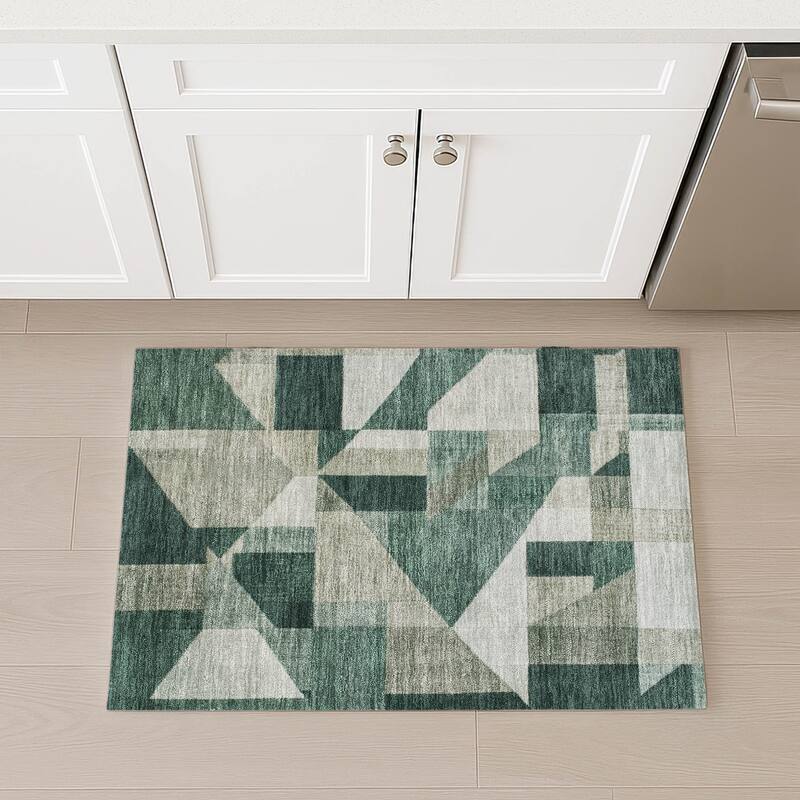 Machine Washable Indoor/ Outdoor Modern Geo Chantille Rug