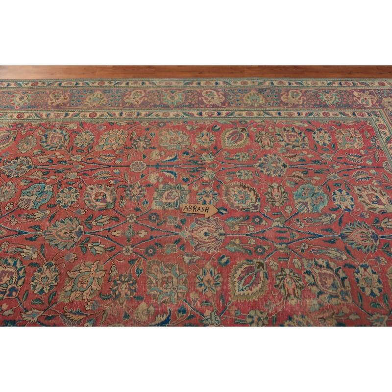 Traditional Tabriz Persian Vintage Rug Hand-Knotted Pink Wool Carpet - 7'10" x 11'2"