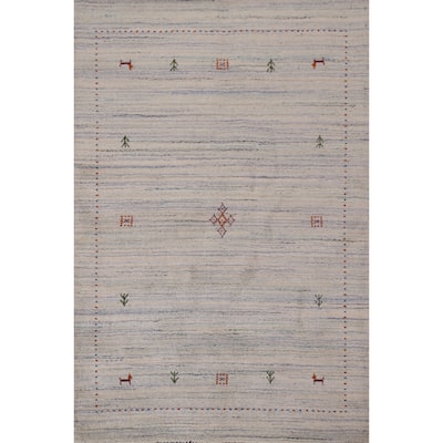 Striped Tribal Gabbeh Oriental Accent Rug Hand-Knotted Wool Carpet - 4'0"x 5'9"