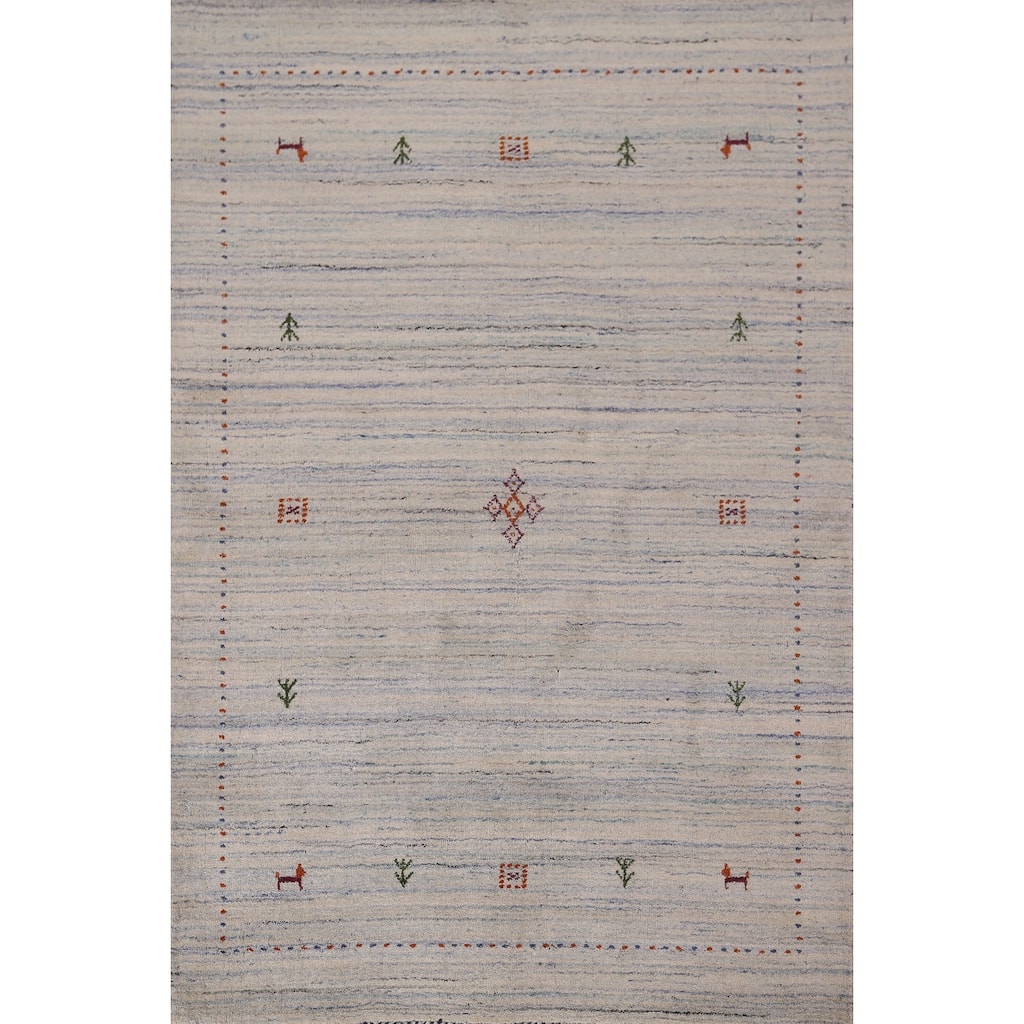 Striped Tribal Gabbeh Oriental Accent Rug Hand-Knotted Wool Carpet - 4'0"x 5'9"