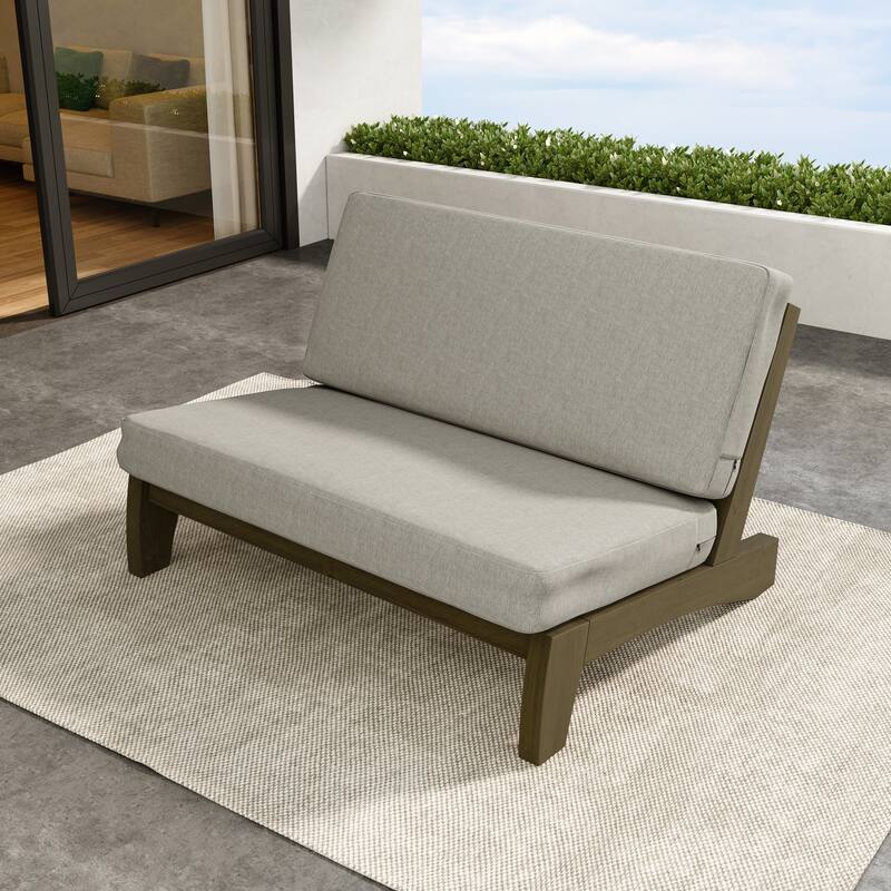 Teak Outdoor Armless Lounge Chair Set Loveseat with Cushions