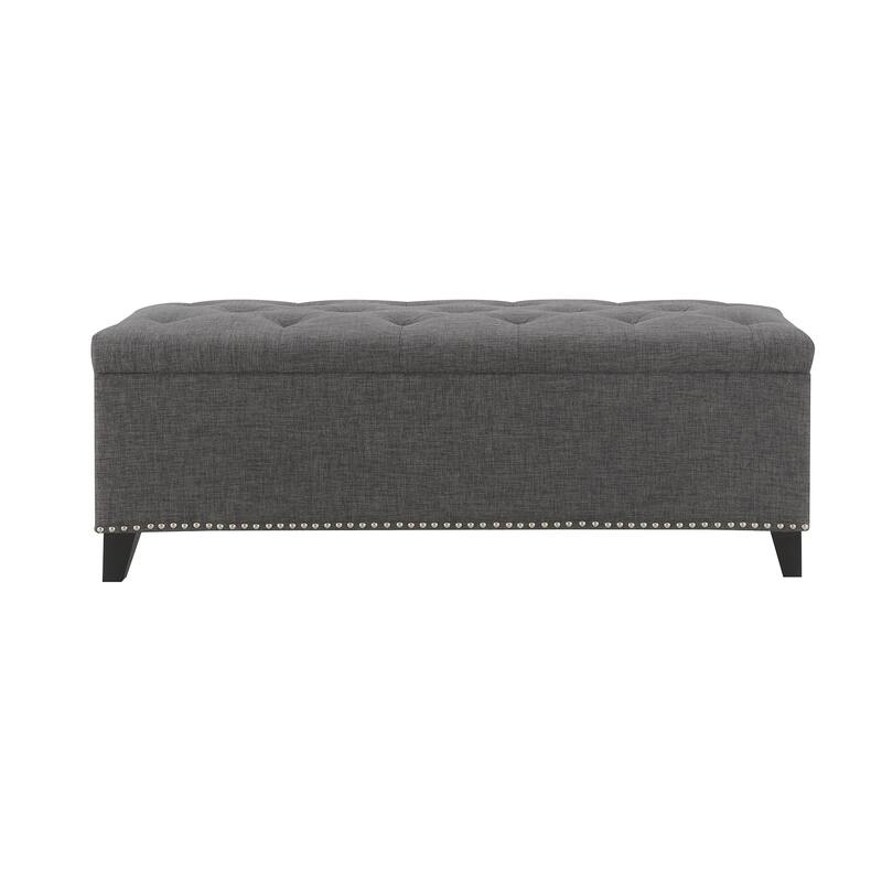 47.5" Storage Ottoman, Storage Bench with Safety Close Hinge, Linen Button-Tufted Ottoman for Living Room