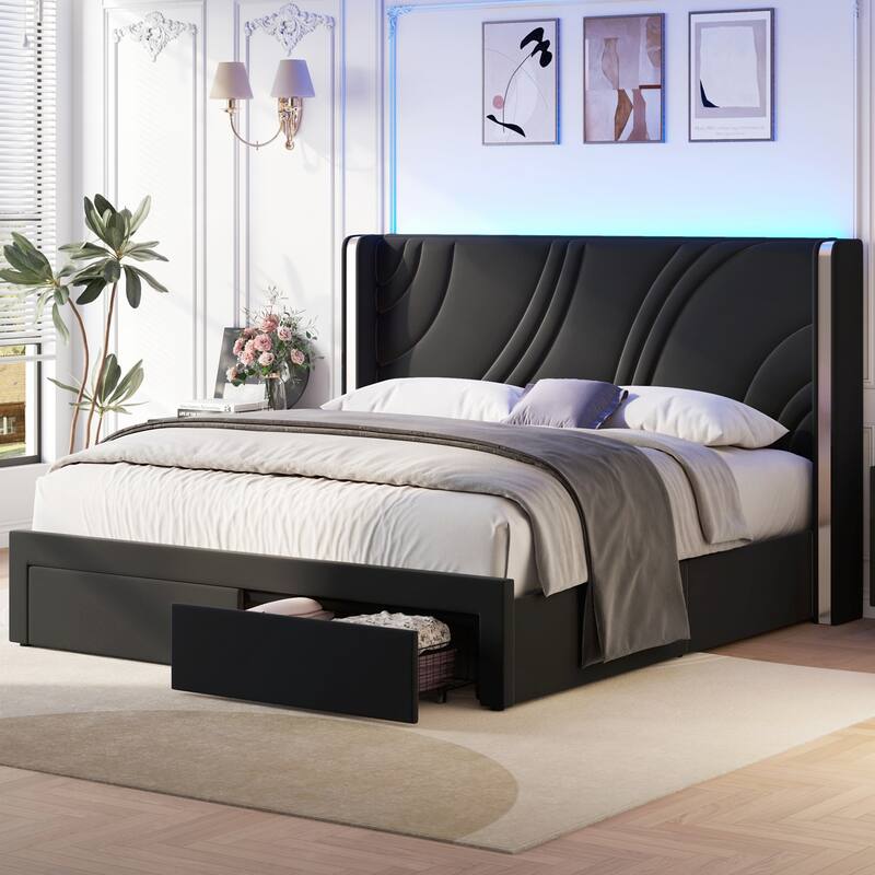 Full Size Modern Upholstered LED Bed Frame