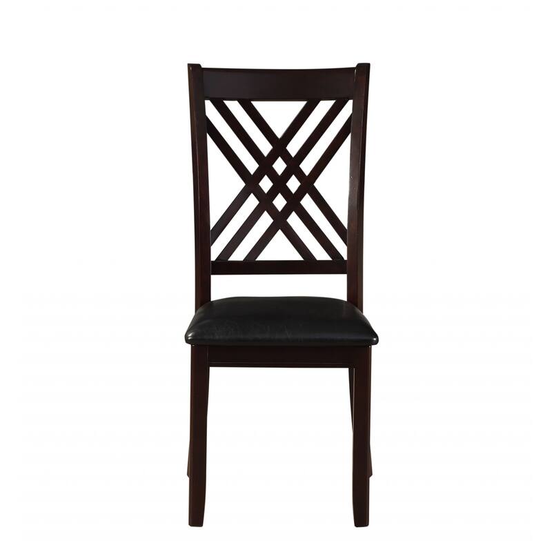 Set of 2 Espresso Faux Leather Side Chairs with Cross Back and Solid Wood Legs - 18" L x 22" W x 41" H