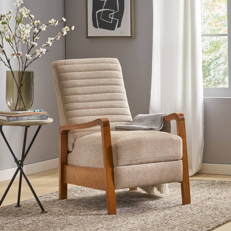 Small Wood Frame Recliner Club Chair with Retractable Footrest Living Room Lounge Armchair Upholstered Reading Chair for Bedroom