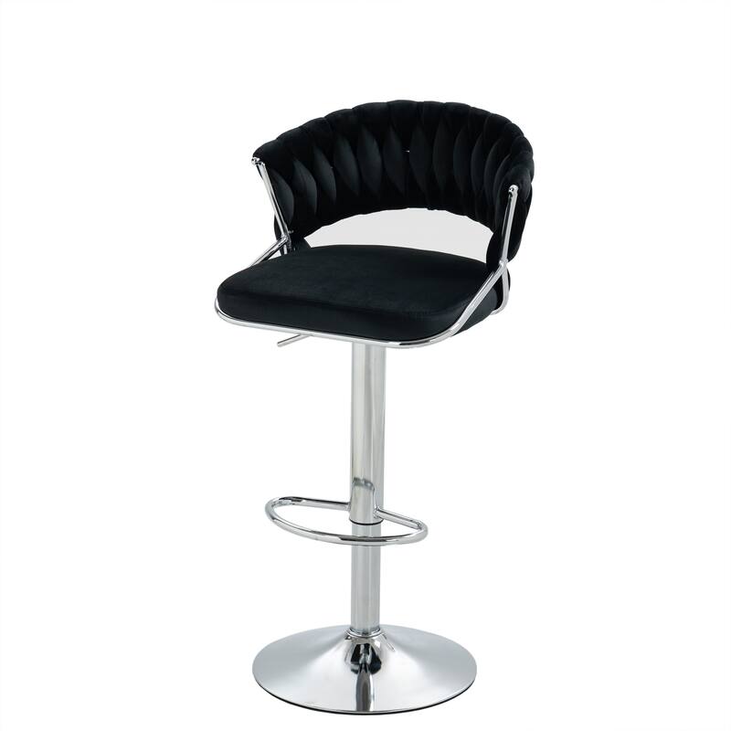 Set of 2 Modern Velvet Adjustable Bar Stools with Backs
