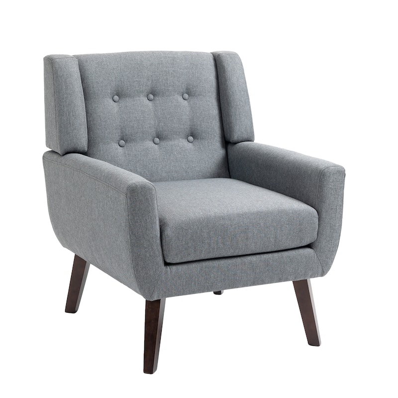Modern Upholstered Faux Leather Tufted Armchair Linen Accent Chairs